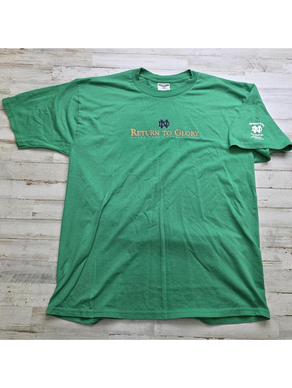 Vintage 2002 Green Notre Dame Football "Return to Glory" Graphic Tee Men's XL